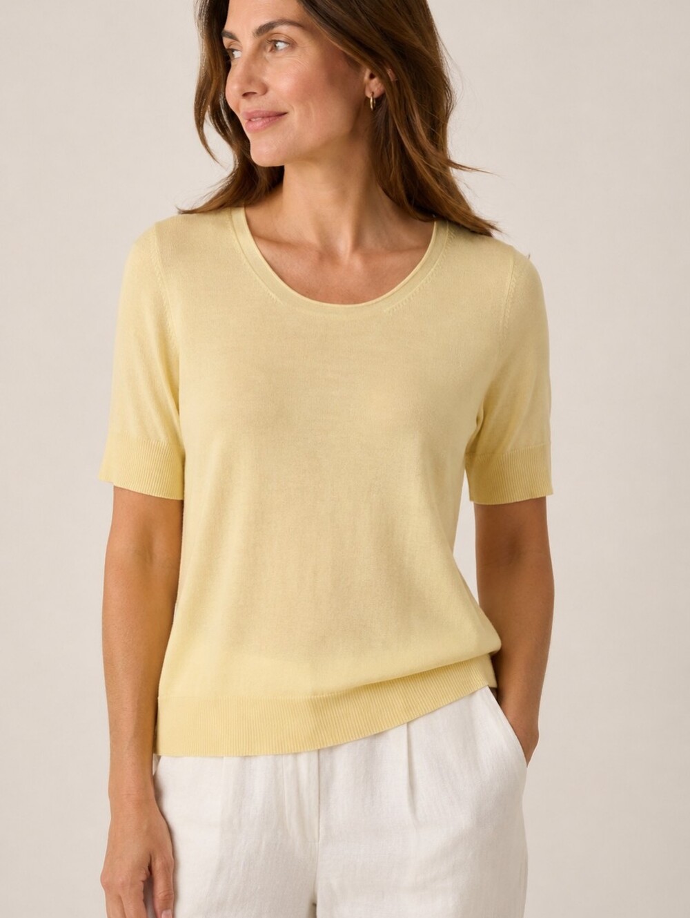 Eileen Fisher 100% Merino Wool Knit Top M Butter Yellow Lightweight Luxe